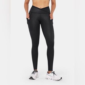 FANKA Black Body Sculpt Faux Leather Side Pocket Leggings Small